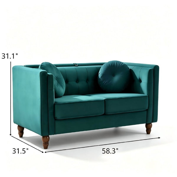 English Elm Chesterfield Button Tufted Crushed Velvet Loveseat with Tapered Legs for Small Spaces Green B2735P542691