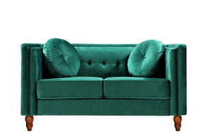 English Elm Chesterfield Button Tufted Crushed Velvet Loveseat with Tapered Legs for Small Spaces Green B2735P542691