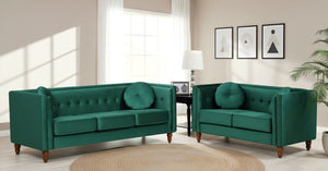 English Elm Chesterfield Button Tufted Crushed Velvet Loveseat with Tapered Legs for Small Spaces Green B2735P542691