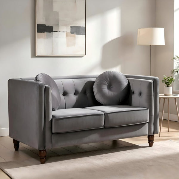 English Elm Chesterfield Button Tufted Crushed Velvet Loveseat with Tapered Legs for Small Spaces Gray B2735P542692