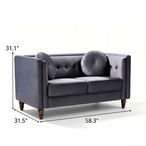 English Elm Chesterfield Button Tufted Crushed Velvet Loveseat with Tapered Legs for Small Spaces Gray B2735P542692