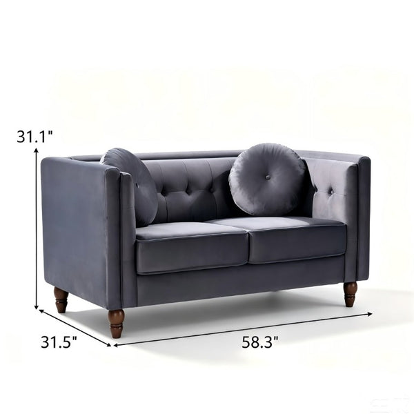 English Elm Chesterfield Button Tufted Crushed Velvet Loveseat with Tapered Legs for Small Spaces Gray B2735P542692