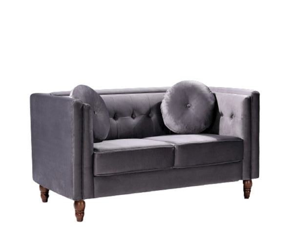 English Elm Chesterfield Button Tufted Crushed Velvet Loveseat with Tapered Legs for Small Spaces Gray B2735P542692