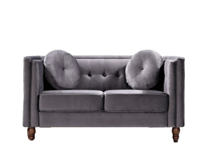 English Elm Chesterfield Button Tufted Crushed Velvet Loveseat with Tapered Legs for Small Spaces Gray B2735P542692