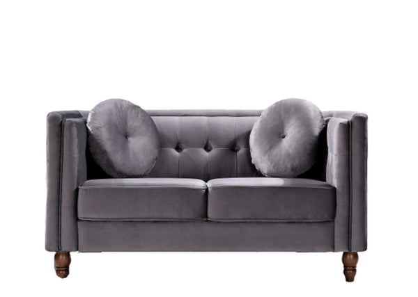 English Elm Chesterfield Button Tufted Crushed Velvet Loveseat with Tapered Legs for Small Spaces Gray B2735P542692