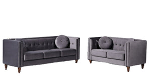 English Elm Chesterfield Button Tufted Crushed Velvet Loveseat with Tapered Legs for Small Spaces Gray B2735P542692
