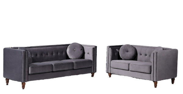 English Elm Chesterfield Button Tufted Crushed Velvet Loveseat with Tapered Legs for Small Spaces Gray B2735P542692