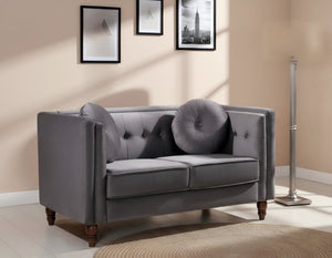 English Elm Chesterfield Button Tufted Crushed Velvet Loveseat with Tapered Legs for Small Spaces Gray B2735P542692
