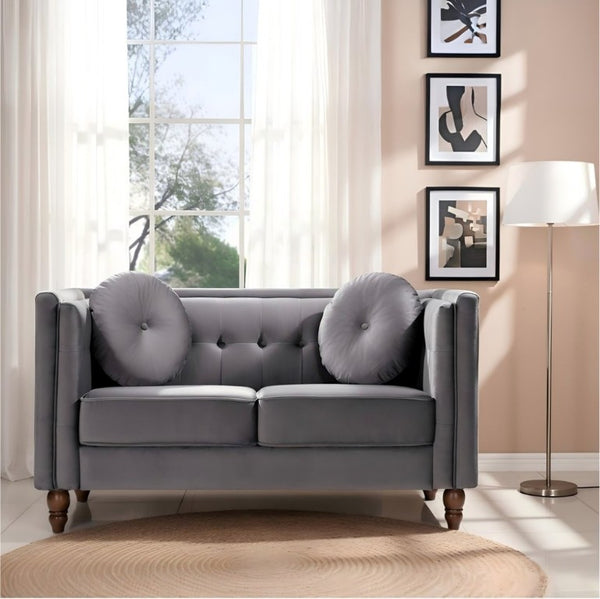 English Elm Chesterfield Button Tufted Crushed Velvet Loveseat with Tapered Legs for Small Spaces Gray B2735P542692