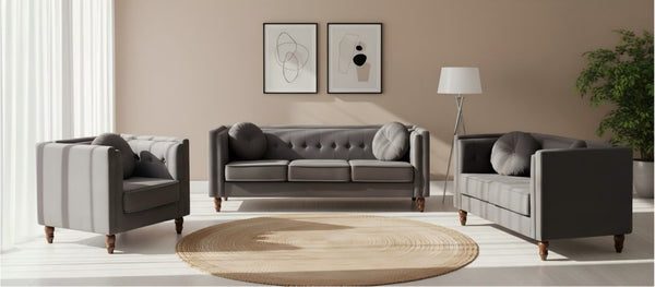 English Elm Chesterfield Button Tufted Crushed Velvet Loveseat with Tapered Legs for Small Spaces Gray B2735P542692