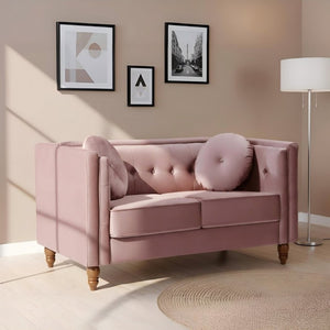 English Elm Chesterfield Button Tufted Crushed Velvet Loveseat with Tapered Legs for Small Spaces Rose B2735P542693