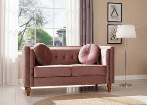 English Elm Chesterfield Button Tufted Crushed Velvet Loveseat with Tapered Legs for Small Spaces Rose B2735P542693