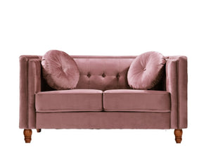 English Elm Chesterfield Button Tufted Crushed Velvet Loveseat with Tapered Legs for Small Spaces Rose B2735P542693