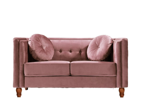English Elm Chesterfield Button Tufted Crushed Velvet Loveseat with Tapered Legs for Small Spaces Rose B2735P542693
