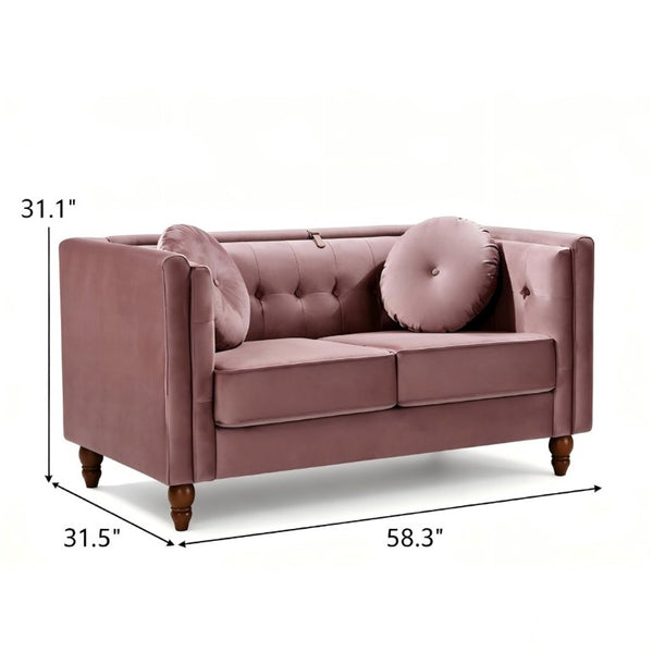 English Elm Chesterfield Button Tufted Crushed Velvet Loveseat with Tapered Legs for Small Spaces Rose B2735P542693