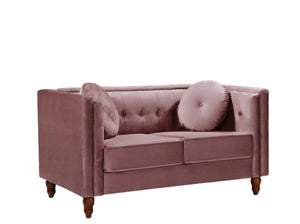 English Elm Chesterfield Button Tufted Crushed Velvet Loveseat with Tapered Legs for Small Spaces Rose B2735P542693
