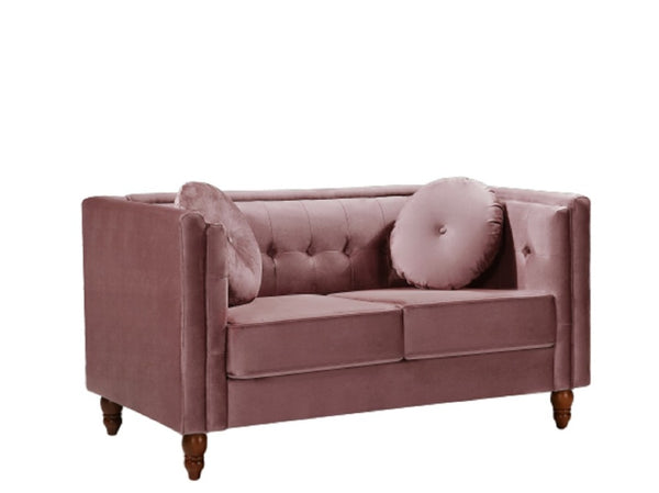 English Elm Chesterfield Button Tufted Crushed Velvet Loveseat with Tapered Legs for Small Spaces Rose B2735P542693