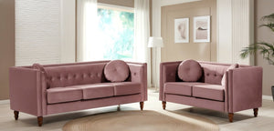 English Elm Chesterfield Button Tufted Crushed Velvet Loveseat with Tapered Legs for Small Spaces Rose B2735P542693