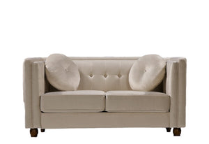 English Elm Chesterfield Button Tufted Crushed Velvet Loveseat with Tapered Legs for Small Spaces Ivory B2735P542694