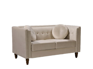English Elm Chesterfield Button Tufted Crushed Velvet Loveseat with Tapered Legs for Small Spaces Ivory B2735P542694