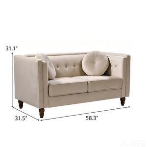 English Elm Chesterfield Button Tufted Crushed Velvet Loveseat with Tapered Legs for Small Spaces Ivory B2735P542694