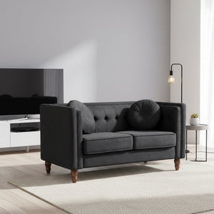 English Elm Chesterfield Button Tufted Crushed Velvet Loveseat with Tapered Legs for Small Spaces Black B2735P542695