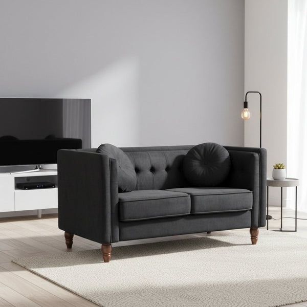 English Elm Chesterfield Button Tufted Crushed Velvet Loveseat with Tapered Legs for Small Spaces Black B2735P542695