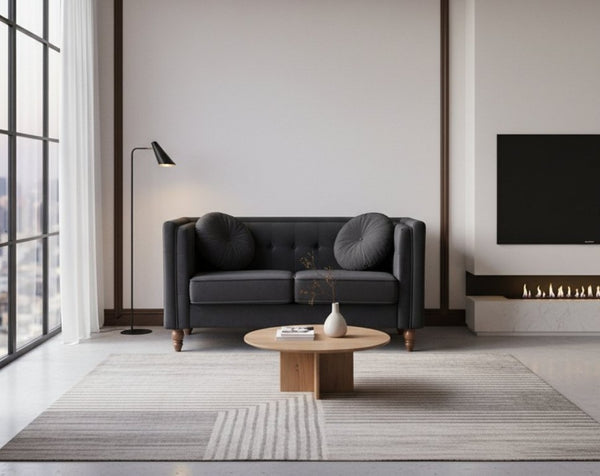 English Elm Chesterfield Button Tufted Crushed Velvet Loveseat with Tapered Legs for Small Spaces Black B2735P542695