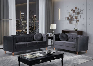 English Elm Chesterfield Button Tufted Crushed Velvet Loveseat with Tapered Legs for Small Spaces Black B2735P542695