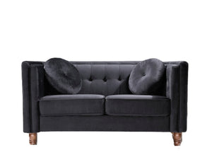 English Elm Chesterfield Button Tufted Crushed Velvet Loveseat with Tapered Legs for Small Spaces Black B2735P542695