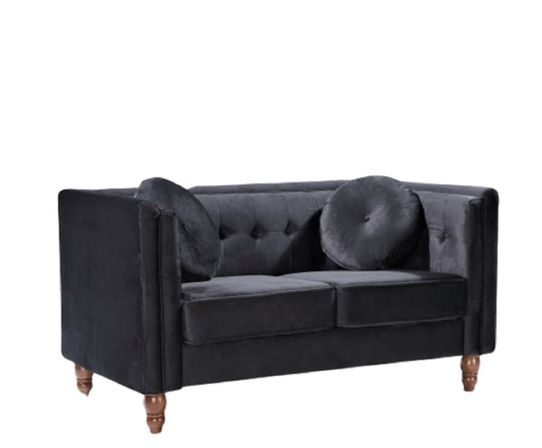 English Elm Chesterfield Button Tufted Crushed Velvet Loveseat with Tapered Legs for Small Spaces Black B2735P542695