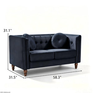 English Elm Chesterfield Button Tufted Crushed Velvet Loveseat with Tapered Legs for Small Spaces Black B2735P542695