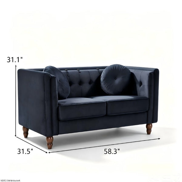 English Elm Chesterfield Button Tufted Crushed Velvet Loveseat with Tapered Legs for Small Spaces Black B2735P542695