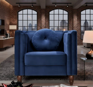 English Elm Classic Chesterfield Crushed Velvet Accent Chair Tufted Button Back with Tapered Wood Legs Deep Blue B2735P542696