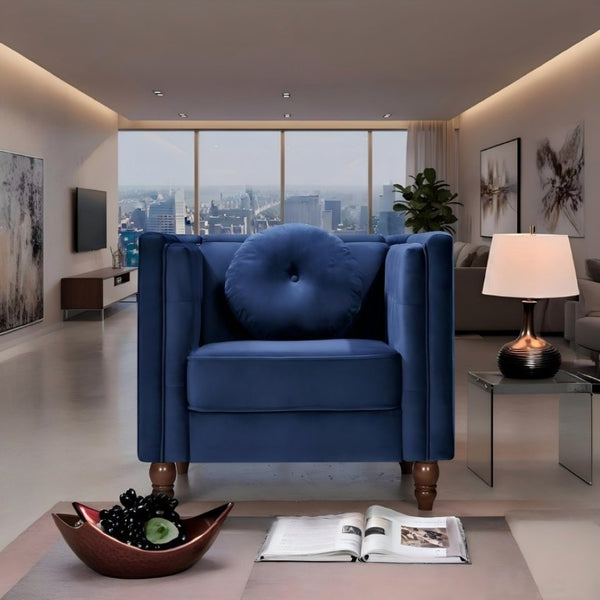 English Elm Classic Chesterfield Crushed Velvet Accent Chair Tufted Button Back with Tapered Wood Legs Deep Blue B2735P542696