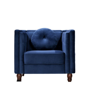 English Elm Classic Chesterfield Crushed Velvet Accent Chair Tufted Button Back with Tapered Wood Legs Deep Blue B2735P542696