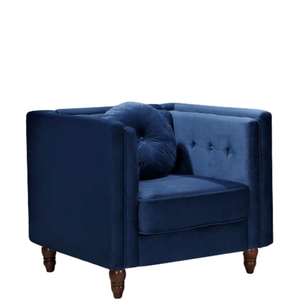 English Elm Classic Chesterfield Crushed Velvet Accent Chair Tufted Button Back with Tapered Wood Legs Deep Blue B2735P542696