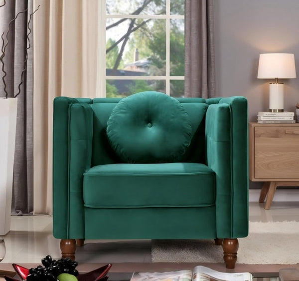 English Elm Classic Chesterfield Crushed Velvet Accent Chair Tufted Button Back with Tapered Wood Legs Green B2735P542697