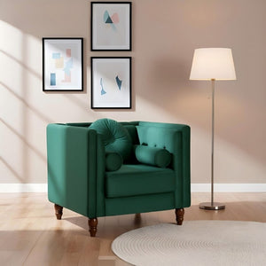 English Elm Classic Chesterfield Crushed Velvet Accent Chair Tufted Button Back with Tapered Wood Legs Green B2735P542697