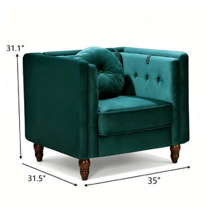 English Elm Classic Chesterfield Crushed Velvet Accent Chair Tufted Button Back with Tapered Wood Legs Green B2735P542697
