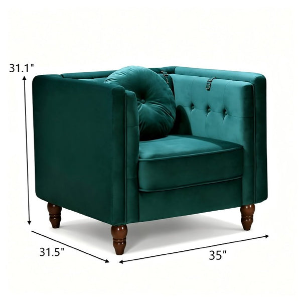 English Elm Classic Chesterfield Crushed Velvet Accent Chair Tufted Button Back with Tapered Wood Legs Green B2735P542697