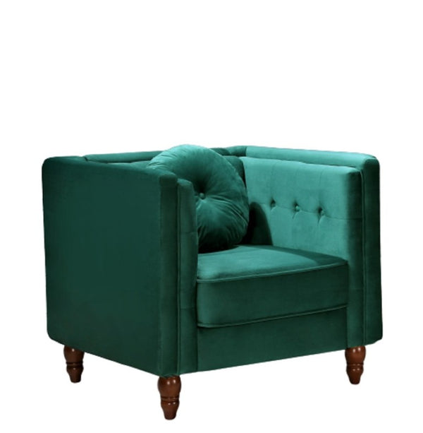 English Elm Classic Chesterfield Crushed Velvet Accent Chair Tufted Button Back with Tapered Wood Legs Green B2735P542697