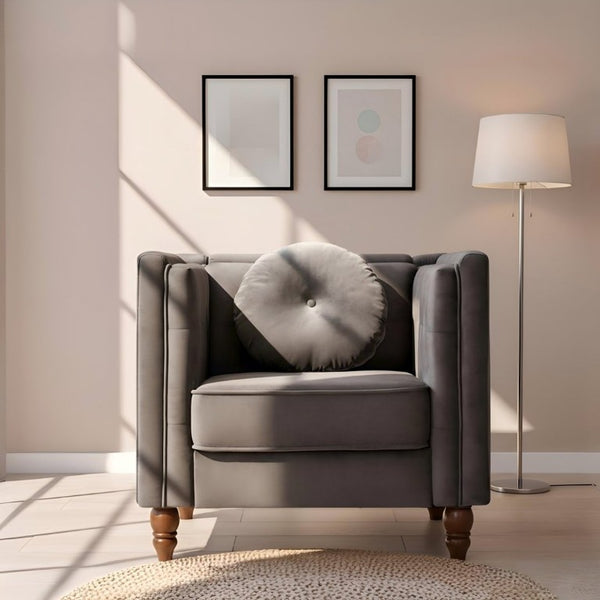 English Elm Classic Chesterfield Crushed Velvet Accent Chair Tufted Button Back with Tapered Wood Legs Gray B2735P542698
