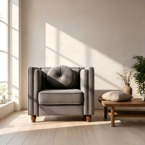English Elm Classic Chesterfield Crushed Velvet Accent Chair Tufted Button Back with Tapered Wood Legs Gray B2735P542698
