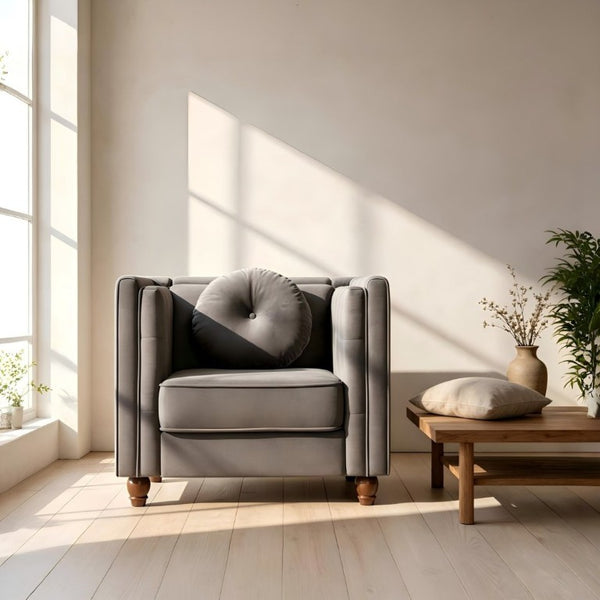 English Elm Classic Chesterfield Crushed Velvet Accent Chair Tufted Button Back with Tapered Wood Legs Gray B2735P542698
