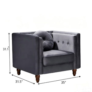English Elm Classic Chesterfield Crushed Velvet Accent Chair Tufted Button Back with Tapered Wood Legs Gray B2735P542698