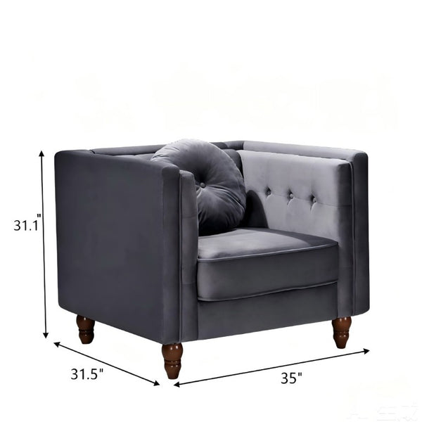 English Elm Classic Chesterfield Crushed Velvet Accent Chair Tufted Button Back with Tapered Wood Legs Gray B2735P542698