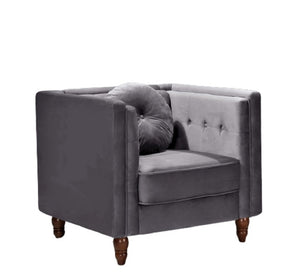 English Elm Classic Chesterfield Crushed Velvet Accent Chair Tufted Button Back with Tapered Wood Legs Gray B2735P542698