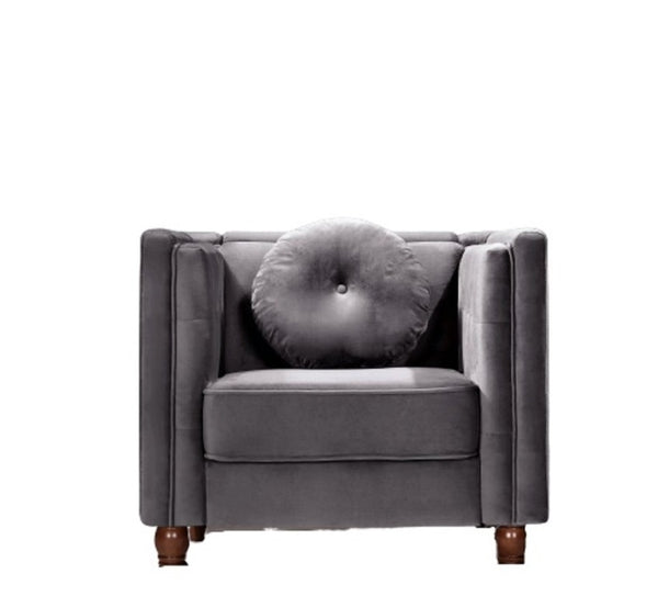 English Elm Classic Chesterfield Crushed Velvet Accent Chair Tufted Button Back with Tapered Wood Legs Gray B2735P542698