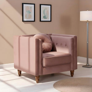 English Elm Classic Chesterfield Crushed Velvet Accent Chair Tufted Button Back with Tapered Wood Legs Rose B2735P542699